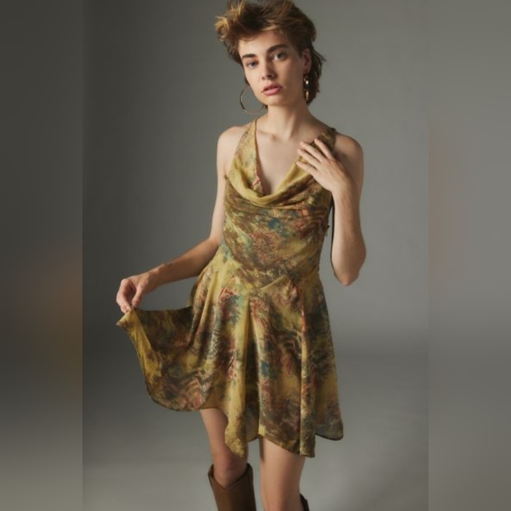 Silence + Noise Marie Printed Cowl Mini Dress